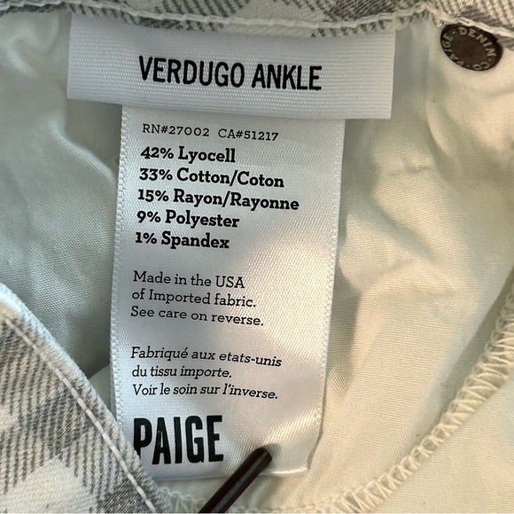 PAIGE Verdugo Ankle Cutoff Denim Shorts Women’s Size 25 Gray White Plaid Raw Hem - Picture 9 of 9